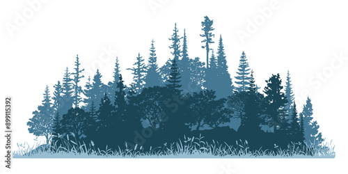Silhouette of a forest, isolated on white background	