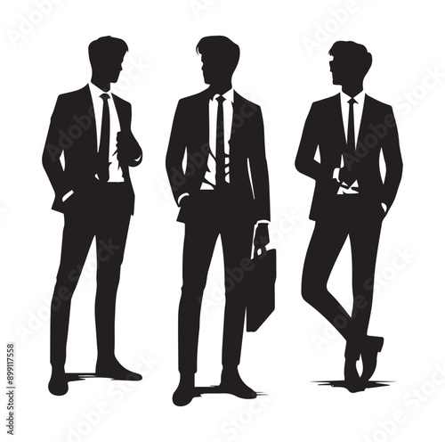 Business man standing pose black silhouette and vector