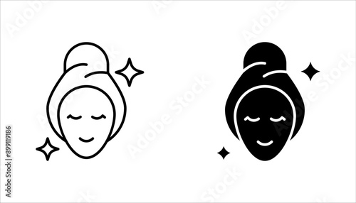 Skin care icon set, cosmetic cream, woman's face linear sign vector illustration on white background