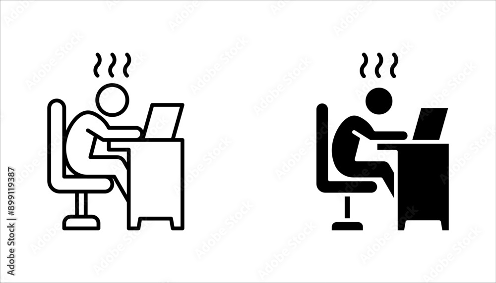 tired person icon set, fatigue or exhausted, stress, vector illustration on white background