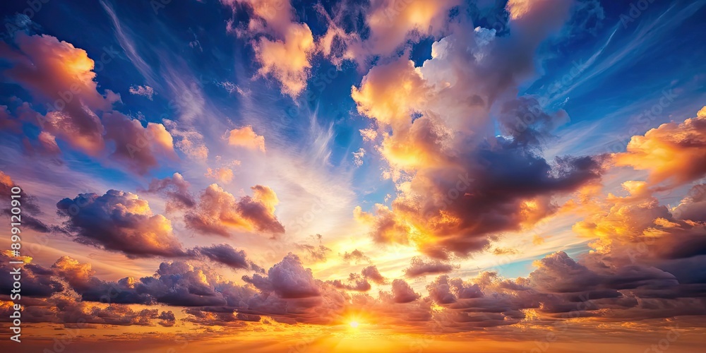 Beautiful sunset sky with detailed fluffy clouds, sunset, sky, clouds, beautiful, nature, dusk, colorful, peaceful