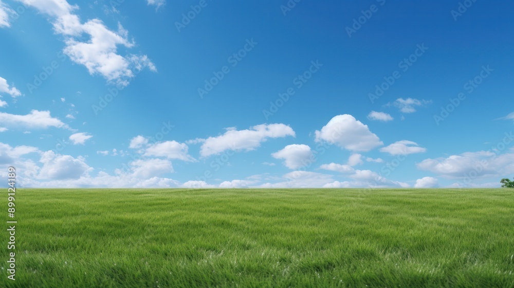 Lush green artificial grass field under clear blue sky on a sunny day Lush green artificial grass field under clear blue sky on a sunny day