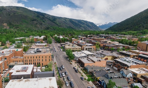 Fototapeta Naklejka Na Ścianę i Meble -  Aerial of the ski town town of Aspen, Colorado, United States of America.