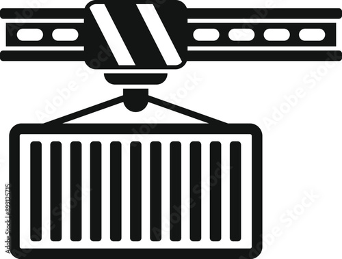 Simple icon of a container crane lifting a cargo container in a shipping yard