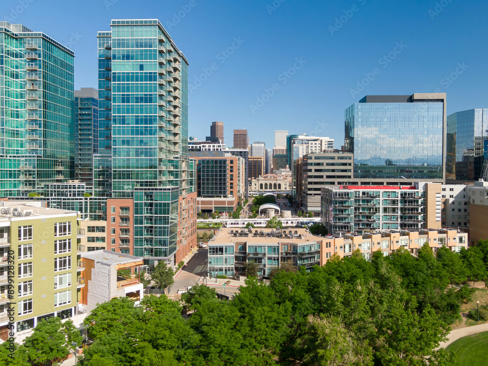 Obraz premium Downtown Denver city skyline and Coors Field. Colorado, United States of America., Colorado, United States of America.