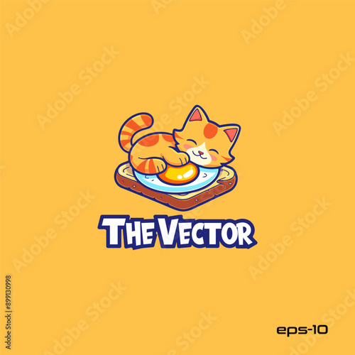 Cute lazy cat logo, vector, mascot, character, cartoon, illustration