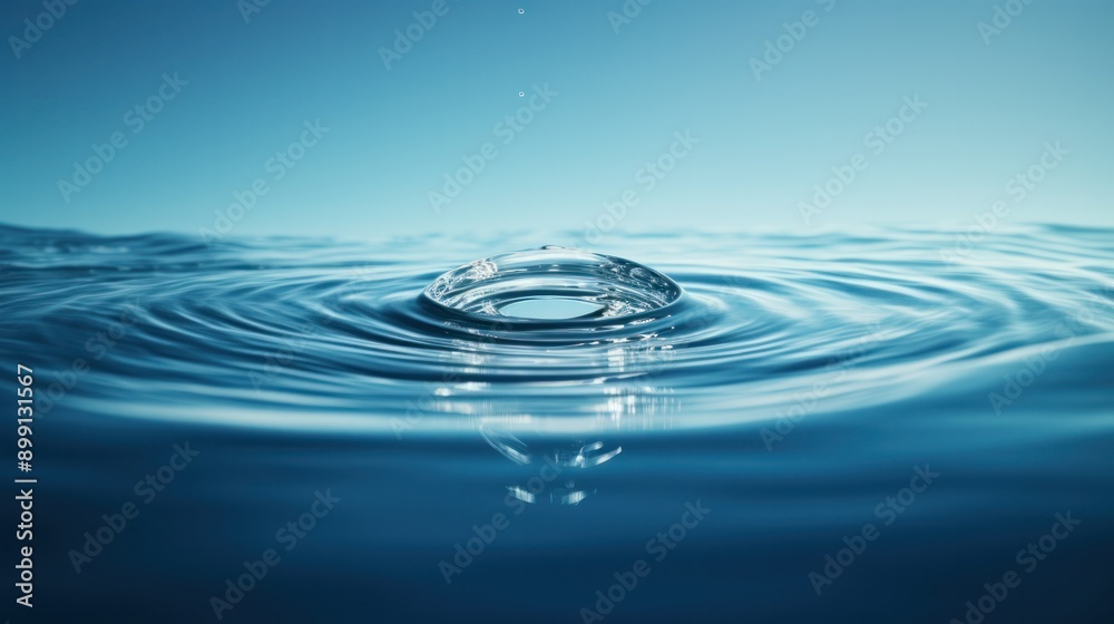 A single clear water drop hitting the surface, creating circular ripples spreading outwards A single clear water drop hitting the surface, creating circular ripples spreading outwards