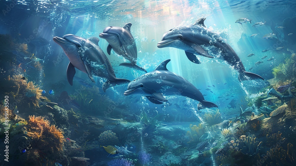 Naklejka premium Dolphins underwater 