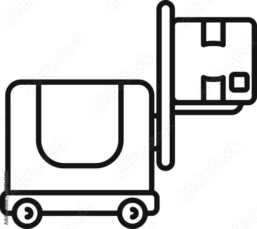 Line art icon of an electric order picker lifting a package in a warehouse