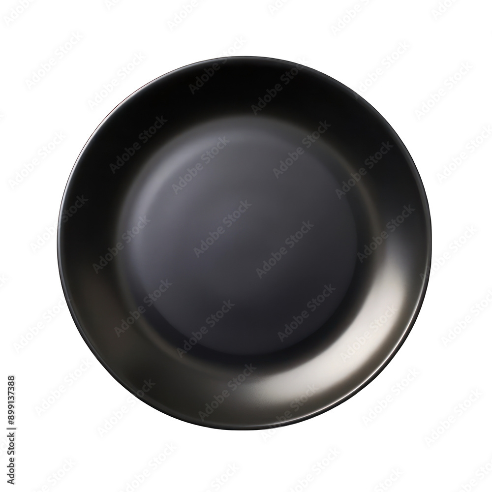 Empty black plate top view isolated on transparent background Empty black plate top view isolated on transparent background