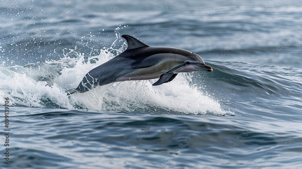 Fototapeta premium A dolphin jumps onto the surface of the sea 