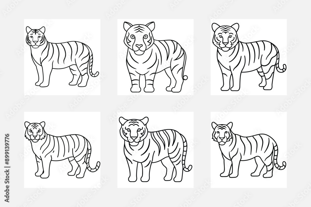 Enhance Your Art with Tiger Line Art Set Illustrations
