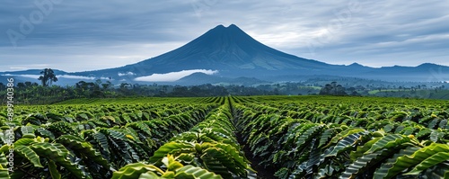 Wallpaper Mural Coffee plantation with volcanic mountain backdrop, dramatic and scenic, Coffee plantation volcano, majestic nature Torontodigital.ca