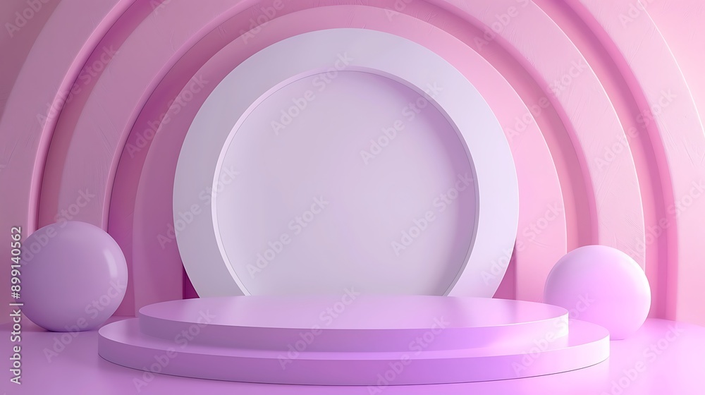 Obraz premium Abstract white podium with circle backdrop on purple floor in pink background