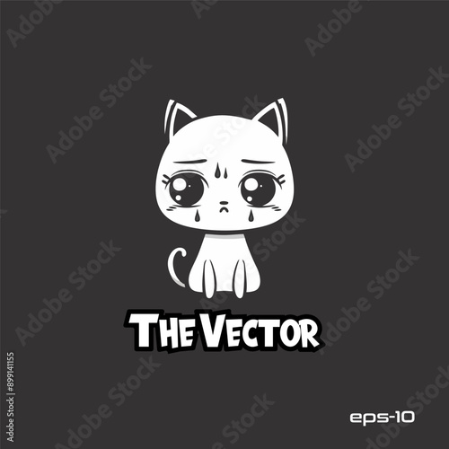 Sad cat logo, vector, mascot, character, cartoon, illustration