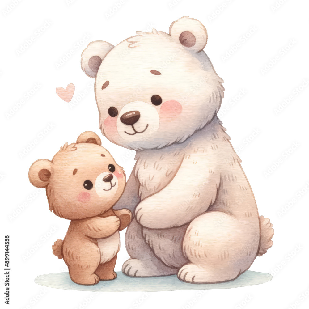 Cute illustration of a baby bear hugging a big bear with a heart above, depicting love and affection in a playful cartoon style isolated on white or transparent png background. Cute illustration of a baby bear hugging a big bear with a heart above, depicting love and affection in a playful cartoon style isolated on white or transparent png background.