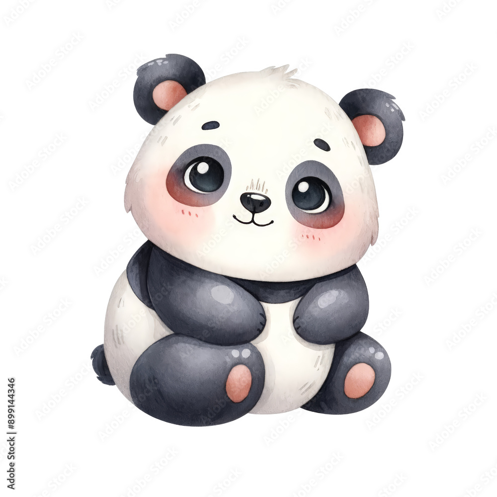 Naklejka premium Cute illustration of a baby panda sitting with a sweet expression. Perfect for kids' designs, greeting cards, and playful decor isolated on white or transparent png background.
