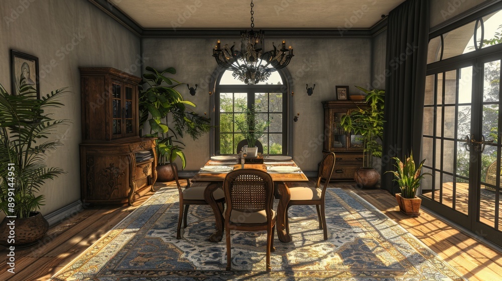 Fototapeta premium A Sunlit Dining Room with Traditional Furnishings
