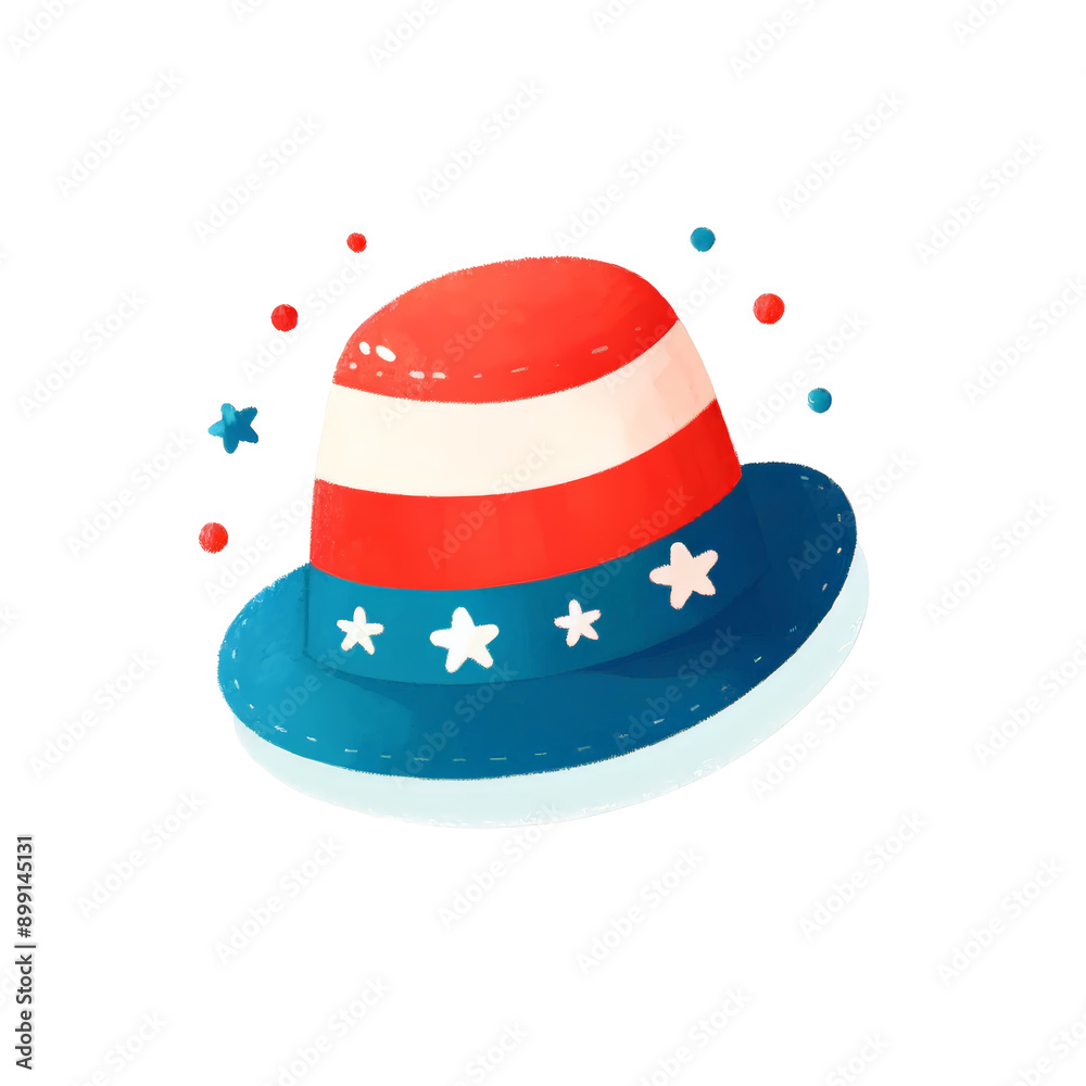 Patriotic hat with red, white, and blue stripes, decorated with stars, perfect for festive occasions, national holidays, and celebrations isolated on white or transparent png background. Patriotic hat with red, white, and blue stripes, decorated with stars, perfect for festive occasions, national holidays, and celebrations isolated on white or transparent png background.