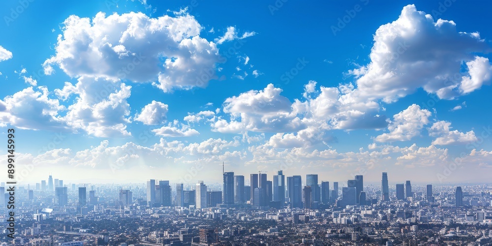 Expansive Panoramic View of Bustling City Under Cloudy Skies Expansive Panoramic View of Bustling City Under Cloudy Skies