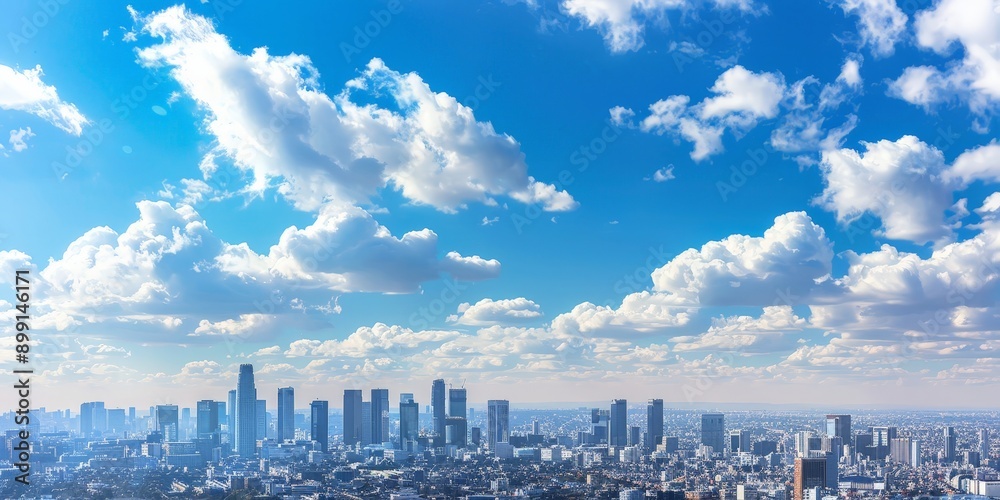 Fototapeta premium Expansive Panoramic View of Bustling City Under Cloudy Skies