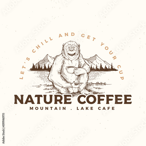 Nature coffee logo vector with monkey and mountain as a main idea for the outdoor theme