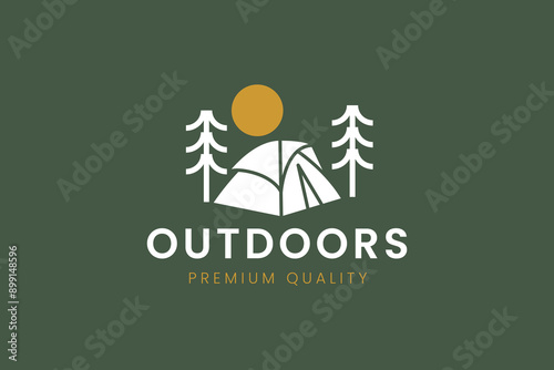 summer camp logo vector illustration vintage graphic design icon template. camping outdoor nature adventure sign or symbol for tourism travel