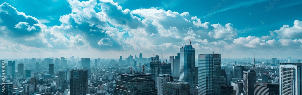 Expansive Panoramic View of Bustling City Under Cloudy Skies Expansive Panoramic View of Bustling City Under Cloudy Skies