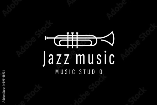 Trumpet logo design, generate melody, musical jazz instrument vector sketch illustration