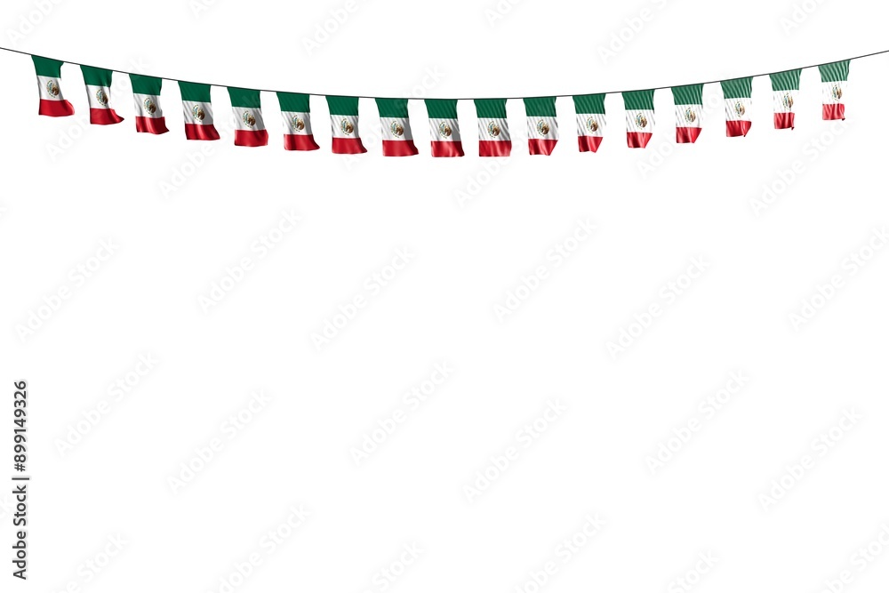 nice many Mexico flags or banners hangs on string isolated on white - any occasion flag 3d illustration.. nice many Mexico flags or banners hangs on string isolated on white - any occasion flag 3d illustration..