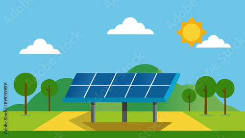 Eco-Friendly Power: Solar Cells in Solar Farms Art Illustration.