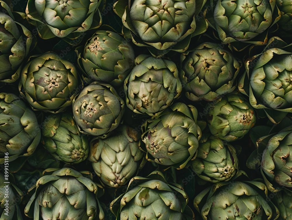 Fototapeta premium Fresh Artichokes Vegetable Green Background
