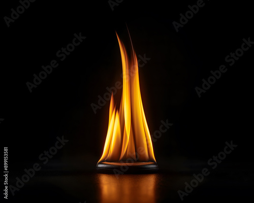 Intense Flame Rising from a Dark Surface A Symbol of Passion and Energy