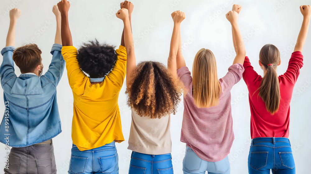 Fototapeta premium Group of Young People Showing Unity and Success with Raised Arms