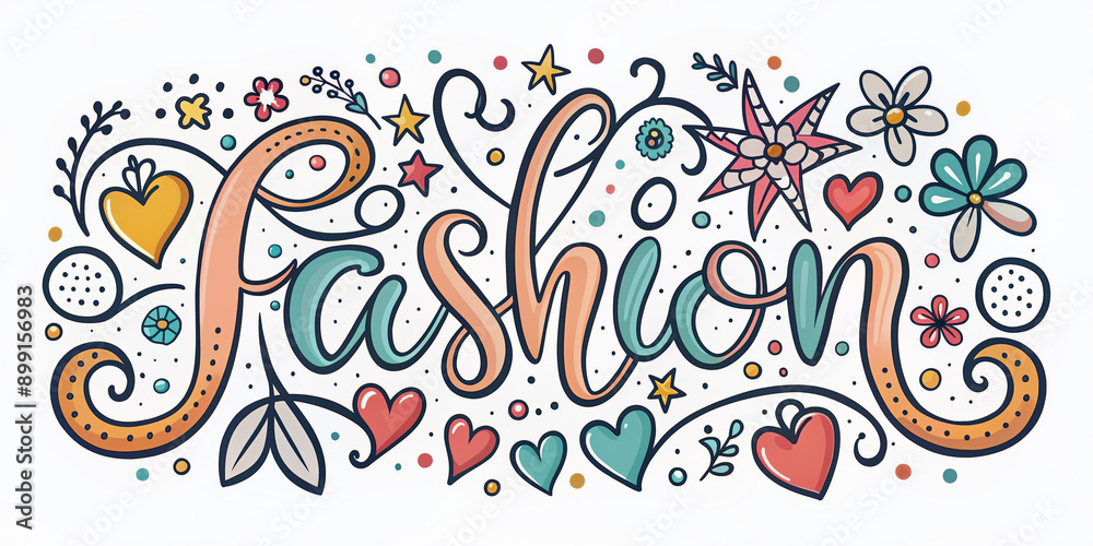 Obraz premium Whimsical hand drawn doodle lettering design featuring playful cursive typography perfect for t-shirt, mug, and bag prints, adding a touch of quirky charm to fashion clothes.