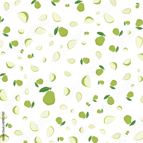 Hand drawn Guava pattern background vector design, flat illustration.