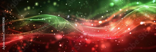 Abstract red and green Christmas background with shimmering auroras