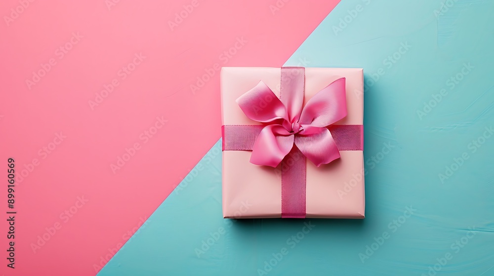 Gift with pink bow on the colored background Gift with pink bow on the colored background