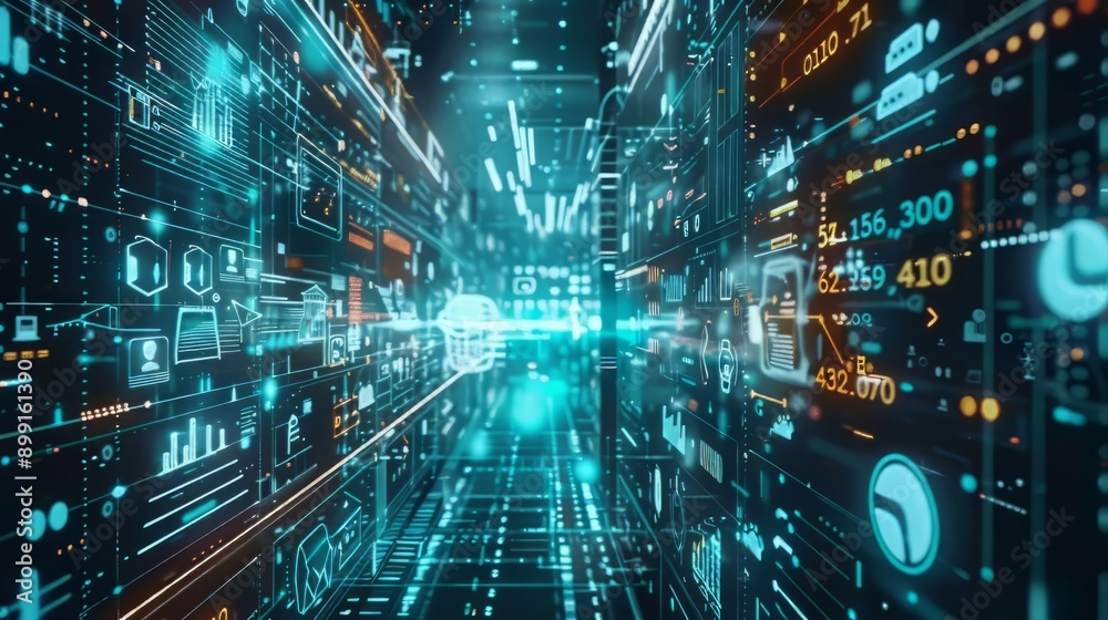 Obraz premium Abstract Digital Tunnel with Glowing Data Visualizations