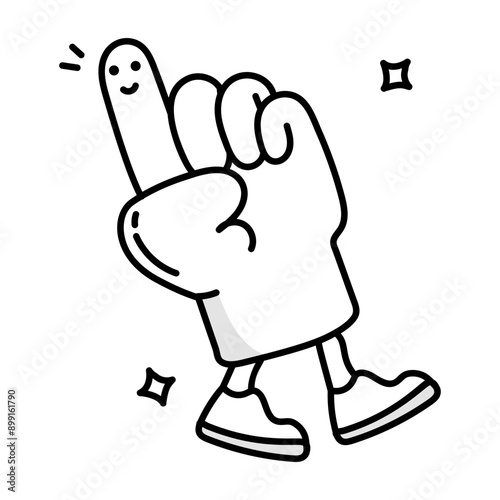 Cute doodle mascot of a walking foam hand 

