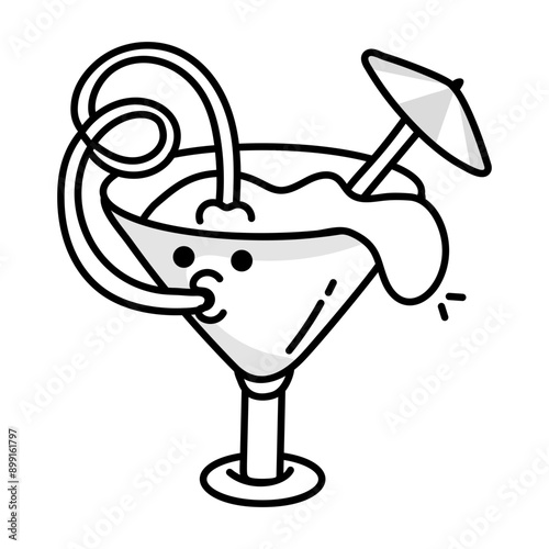 Cute cocktail glass, doodle style mascot  

