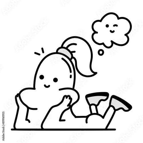 Cute doodle icon of a daydreaming mascot 

