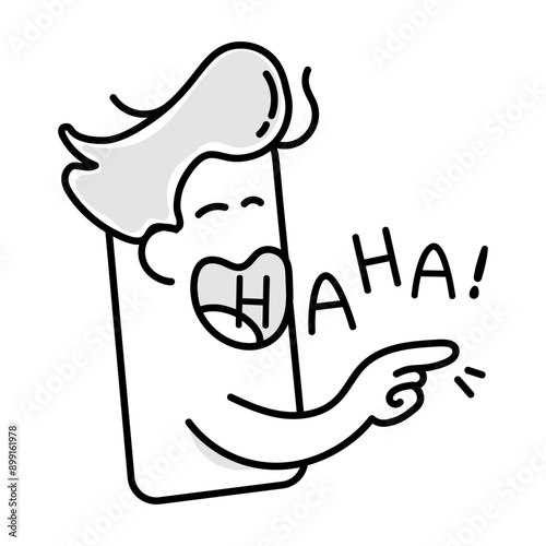 Funny doodle icon of a laughing character 

