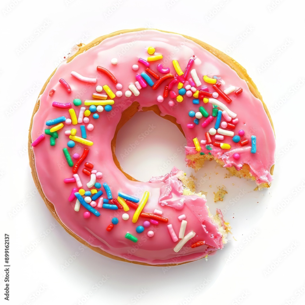 Pink Glazed Donut with Sprinkles and a Bite Taken Out Pink Glazed Donut with Sprinkles and a Bite Taken Out