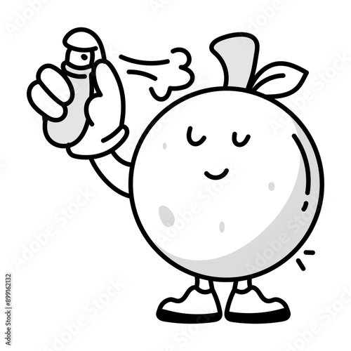 Cute orange cartoon applying hair spray, doodle icon 

