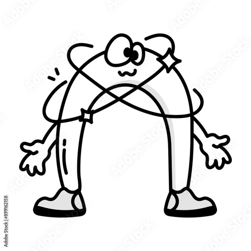 A funny doodle mascot feeling dizzy 

