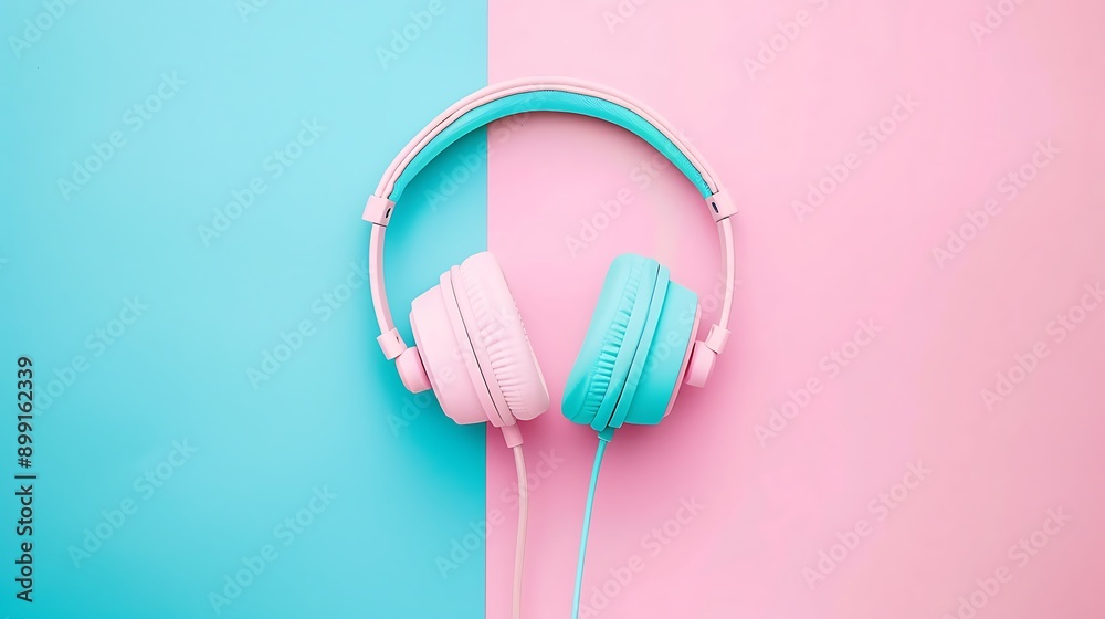 headphones on pink and blue background headphones on pink and blue background