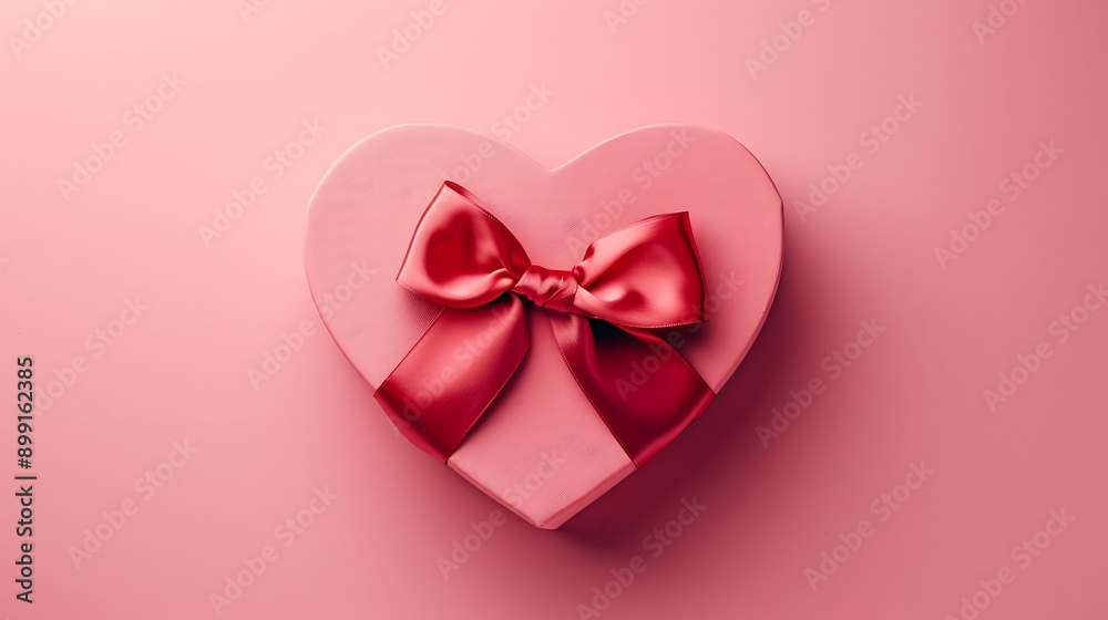 Heart shaped gift box with pink bow on a pink background