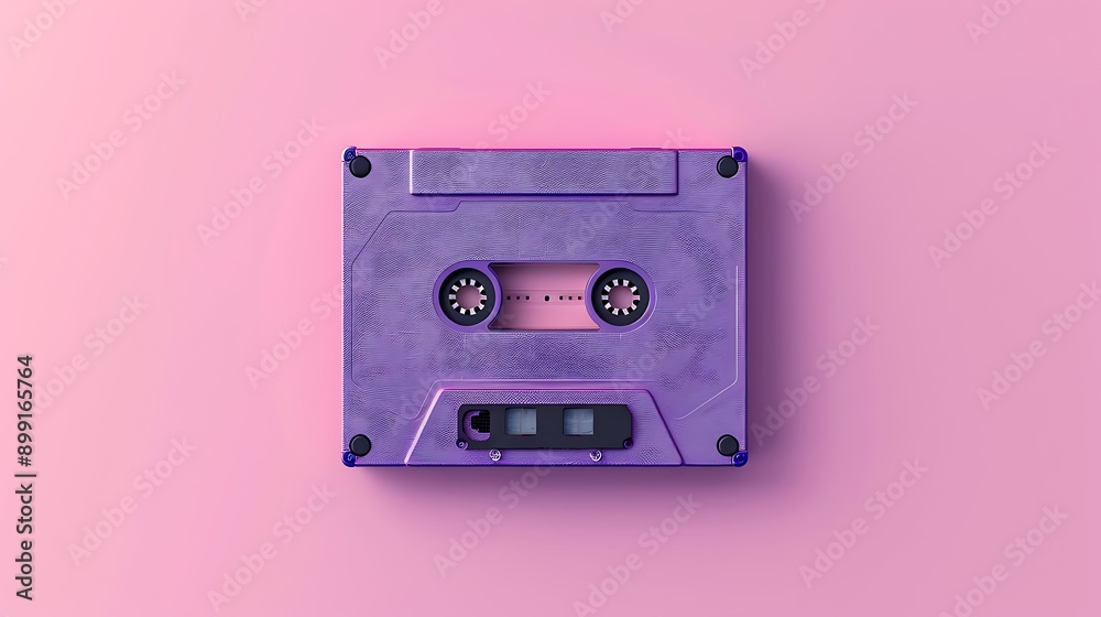 One purple cassette on a pink background