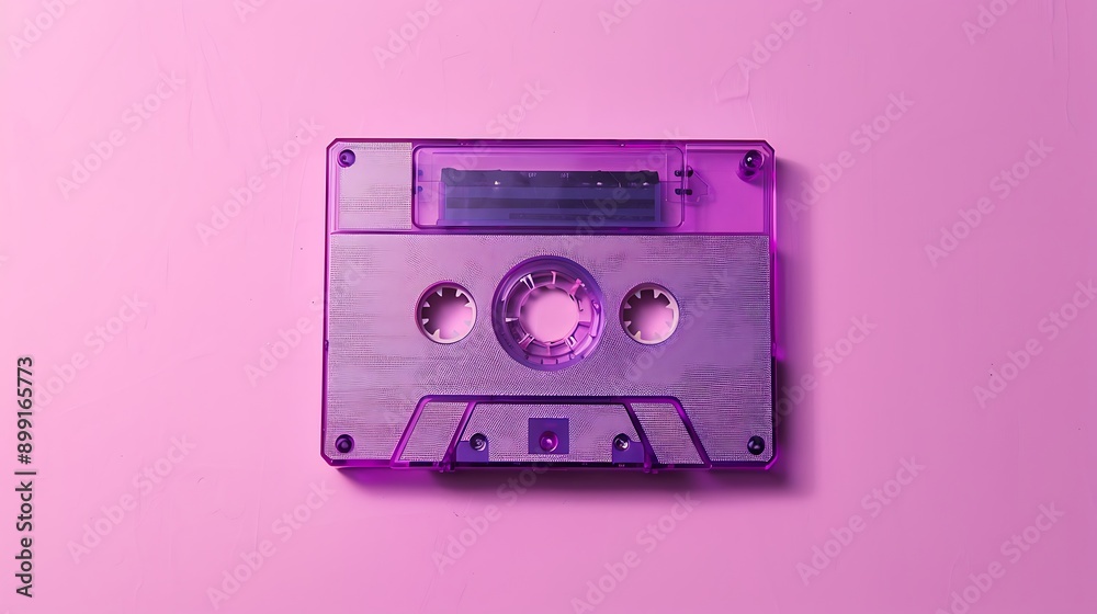 Obraz premium One purple cassette on a pink background